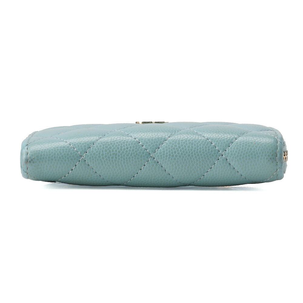 CHANEL Mini Matelasse Caviar Skin Chain Coin Case Mint Green G Fittings Gold -Tone Hardware, Pre-Owned
