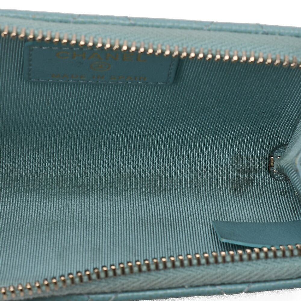 CHANEL Mini Matelasse Caviar Skin Chain Coin Case Mint Green G Fittings Gold -Tone Hardware, Pre-Owned