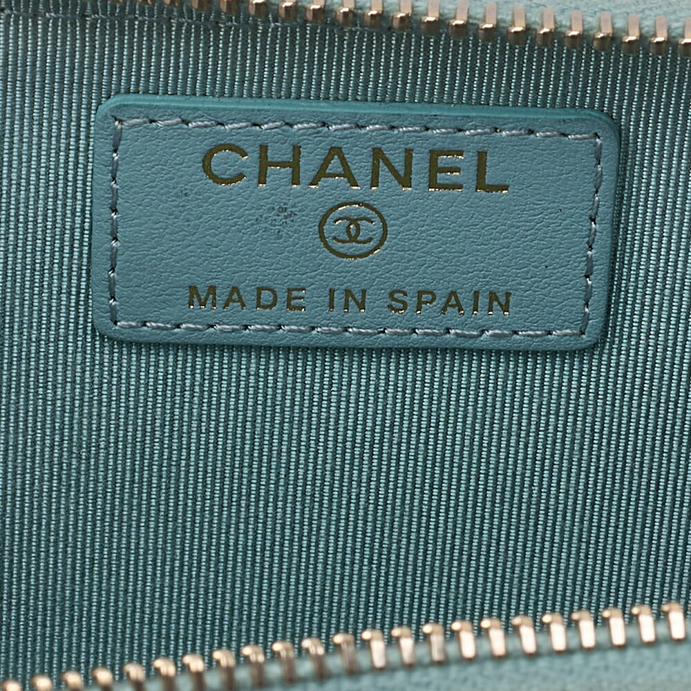 CHANEL Mini Matelasse Caviar Skin Chain Coin Case Mint Green G Fittings Gold -Tone Hardware, Pre-Owned