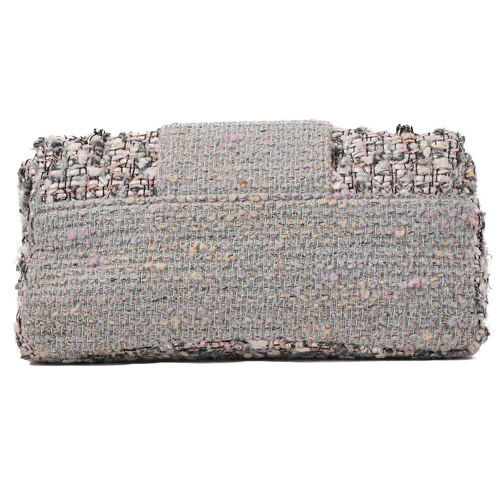 CHANEL Matelasse Tweed Big Coco Single Flap Double Chain Bag Gray Multicolor Silver-Tone Hardware, Pre-Owned