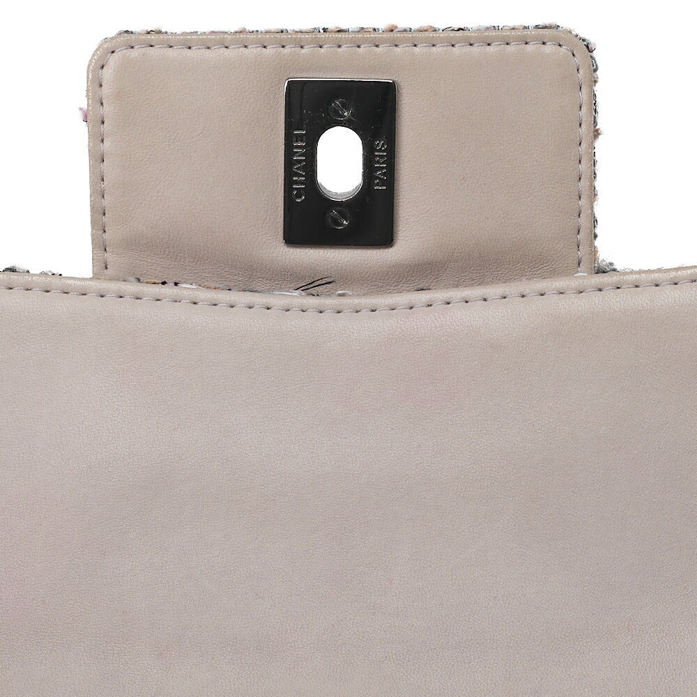 CHANEL Matelasse Tweed Big Coco Single Flap Double Chain Bag Gray Multicolor Silver-Tone Hardware, Pre-Owned