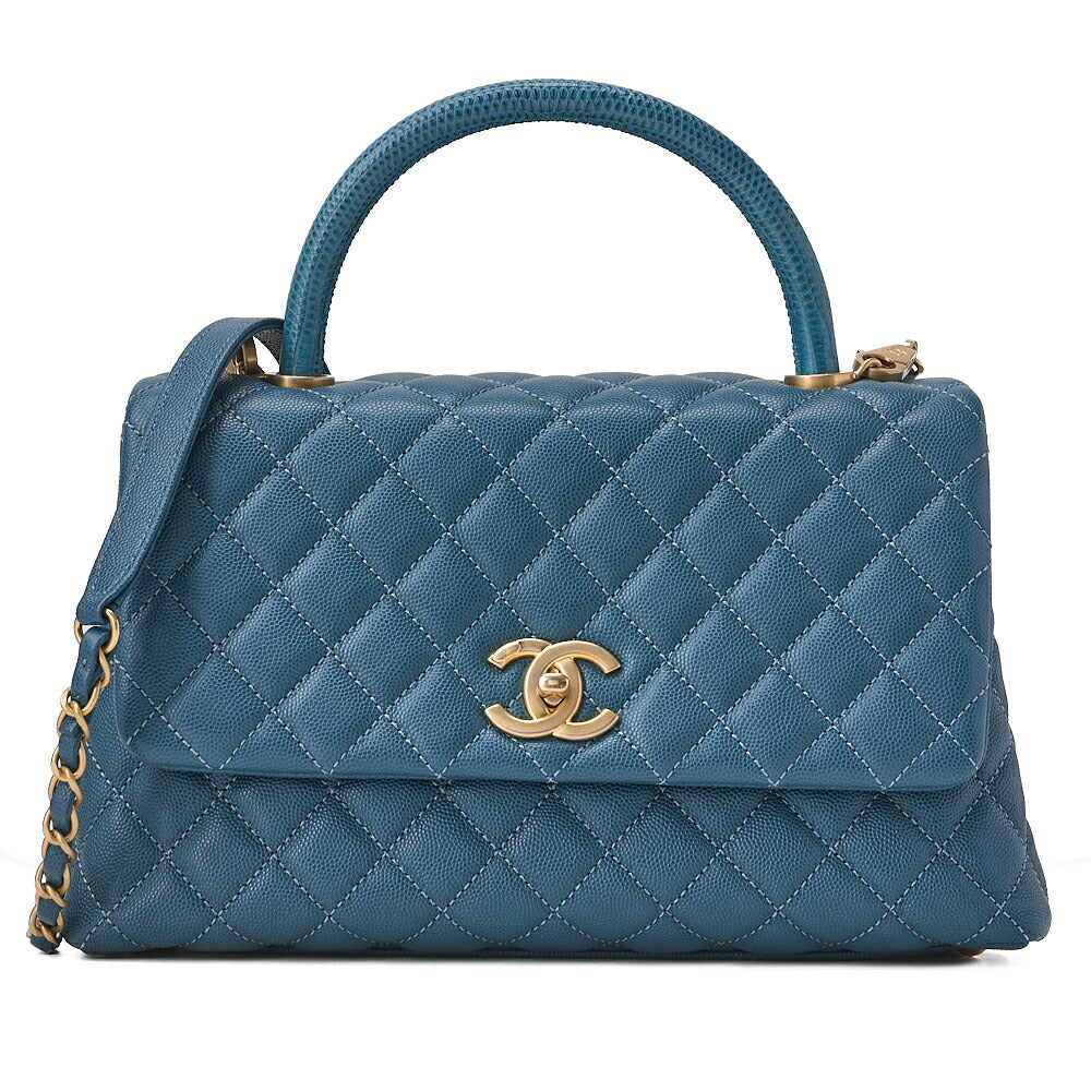 CHANEL Shoulder Bag Matelasse Coco Handle 2WAY Handbag Caviar Skin x Lizard Green Gold-Tone Hardware, Pre-Owned
