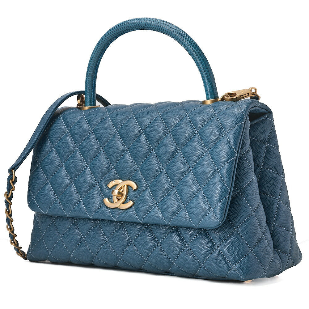 CHANEL Shoulder Bag Matelasse Coco Handle 2WAY Handbag Caviar Skin x Lizard Green Gold-Tone Hardware, Pre-Owned