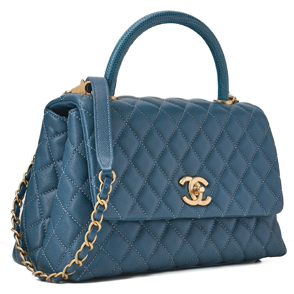 CHANEL Shoulder Bag Matelasse Coco Handle 2WAY Handbag Caviar Skin x Lizard Green Gold-Tone Hardware, Pre-Owned