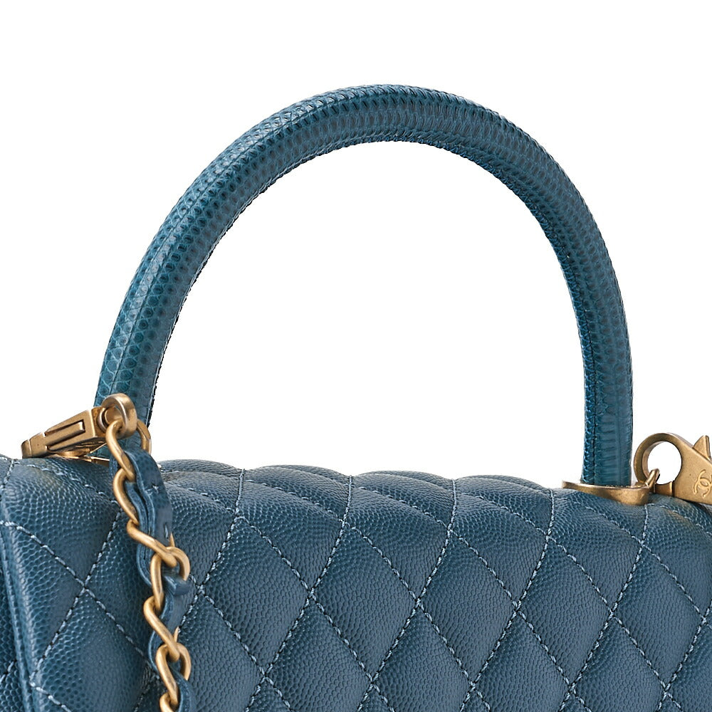 CHANEL Shoulder Bag Matelasse Coco Handle 2WAY Handbag Caviar Skin x Lizard Green Gold-Tone Hardware, Pre-Owned
