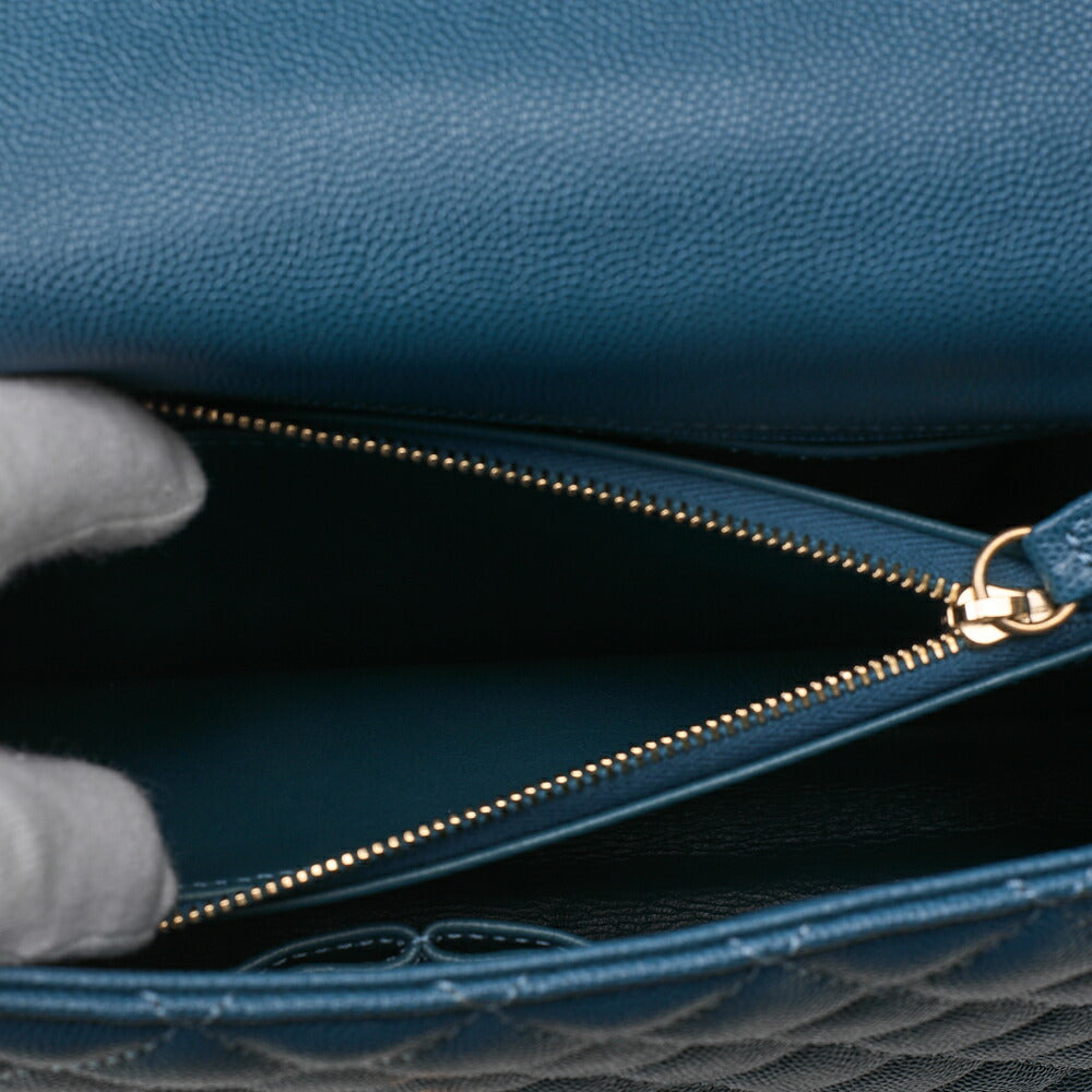 CHANEL Shoulder Bag Matelasse Coco Handle 2WAY Handbag Caviar Skin x Lizard Green Gold-Tone Hardware, Pre-Owned