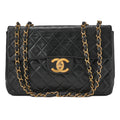 CHANEL Chain Shoulder Bag Deca Matelasse 34cm Single Flap Lambskin Black Gold-Tone Hardware, Pre-Owned