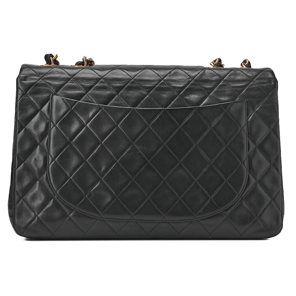 CHANEL Chain Shoulder Bag Deca Matelasse 34cm Single Flap Lambskin Black Gold-Tone Hardware, Pre-Owned