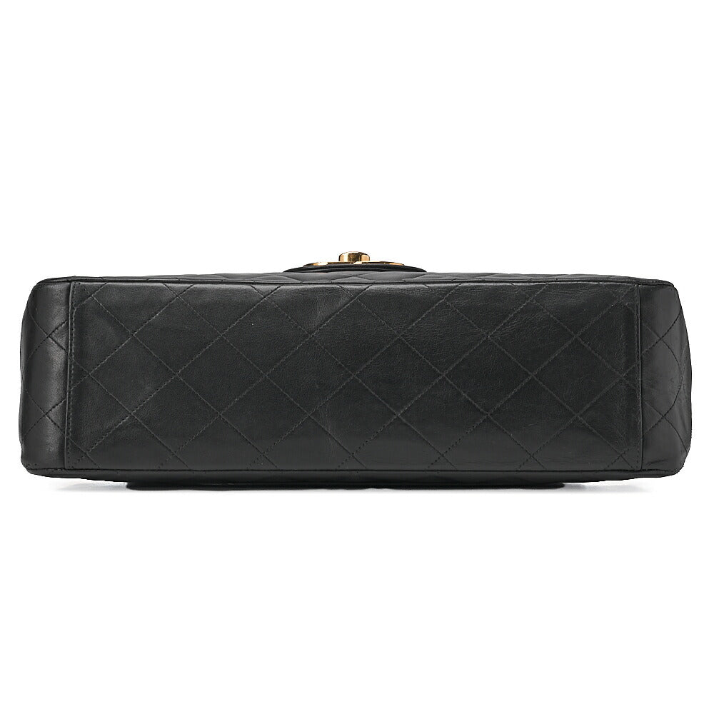 CHANEL Chain Shoulder Bag Deca Matelasse 34cm Single Flap Lambskin Black Gold-Tone Hardware, Pre-Owned