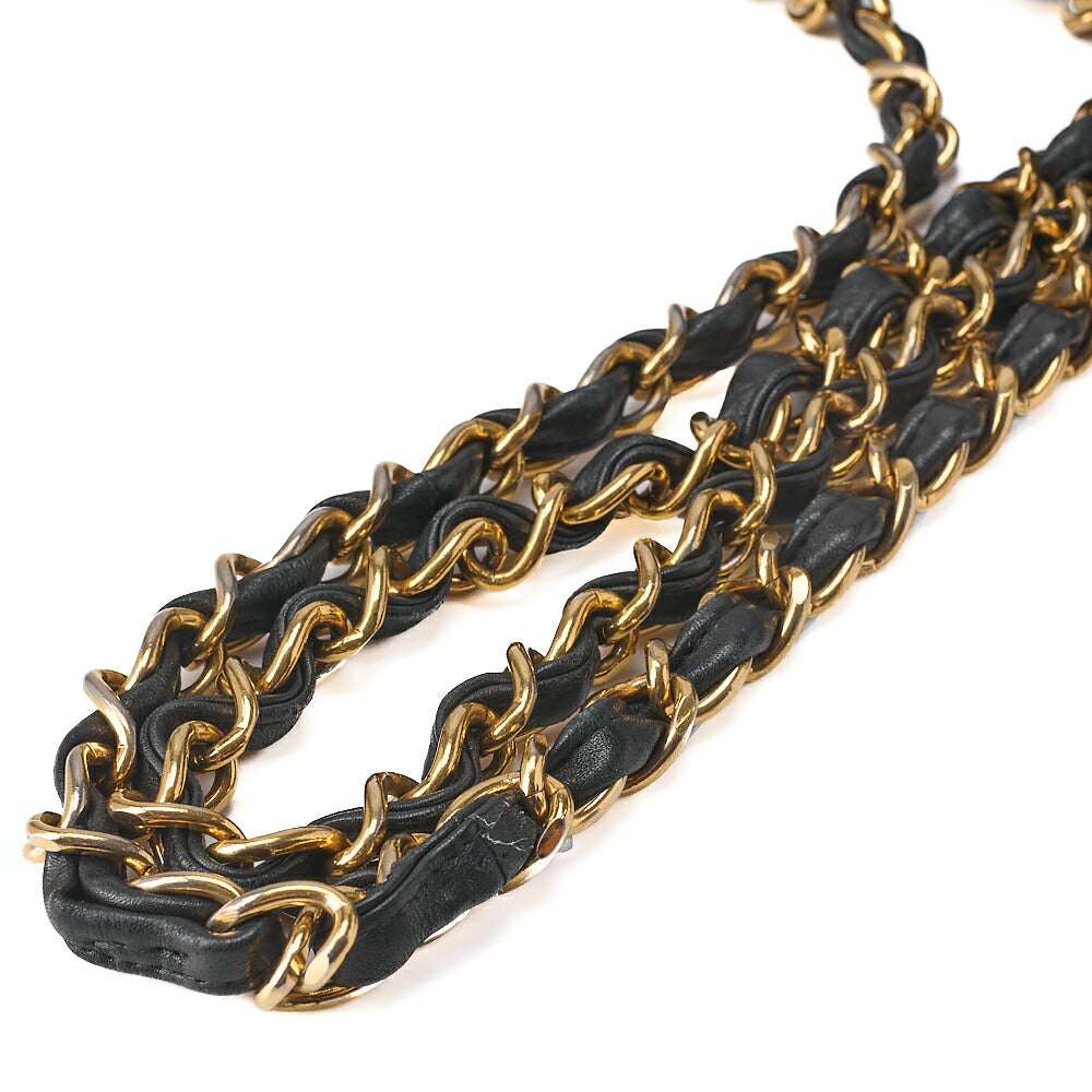 CHANEL Chain Shoulder Bag Deca Matelasse 34cm Single Flap Lambskin Black Gold-Tone Hardware, Pre-Owned