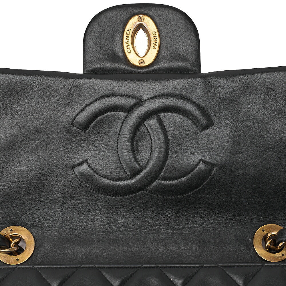 CHANEL Chain Shoulder Bag Deca Matelasse 34cm Single Flap Lambskin Black Gold-Tone Hardware, Pre-Owned