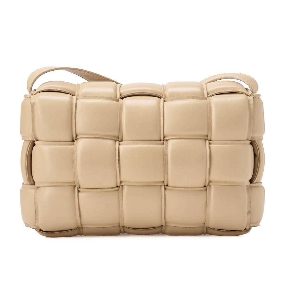 BOTTEGA VENETA Intrecciato Lambskin Padette Cassette Shoulder Back Beige Gold -Tone Hardware, Pre-Owned