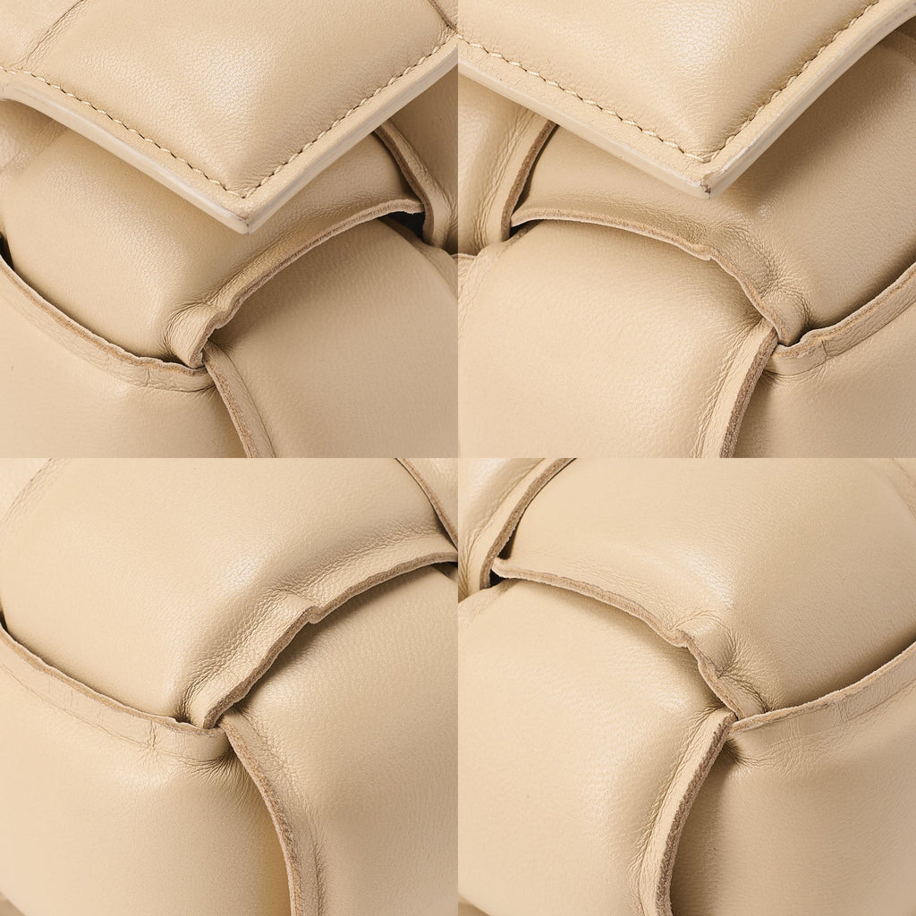BOTTEGA VENETA Intrecciato Lambskin Padette Cassette Shoulder Back Beige Gold -Tone Hardware, Pre-Owned