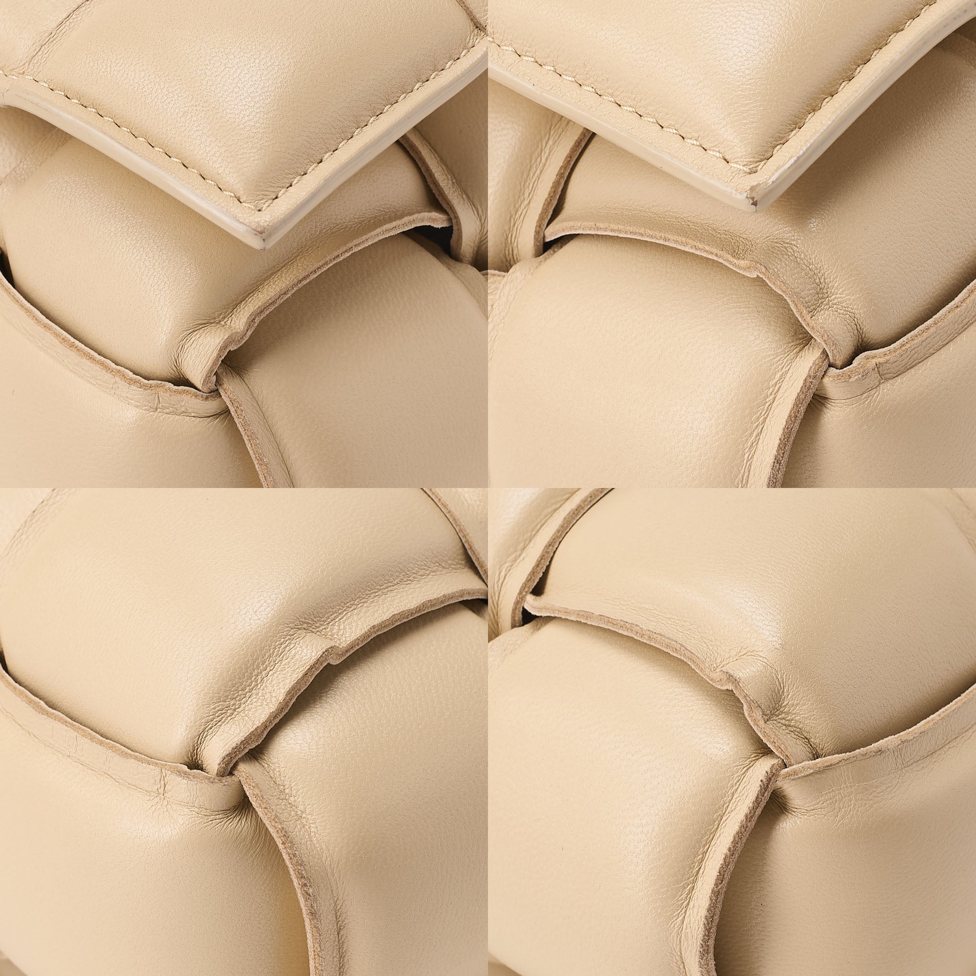 BOTTEGA VENETA Intrecciato Lambskin Padette Cassette Shoulder Back Beige Gold -Tone Hardware, Pre-Owned