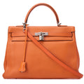 HERMES Kelly 35 Inseam Trialon 2way Handbag Orange (Silver-Tone Hardware, Pre-Owned