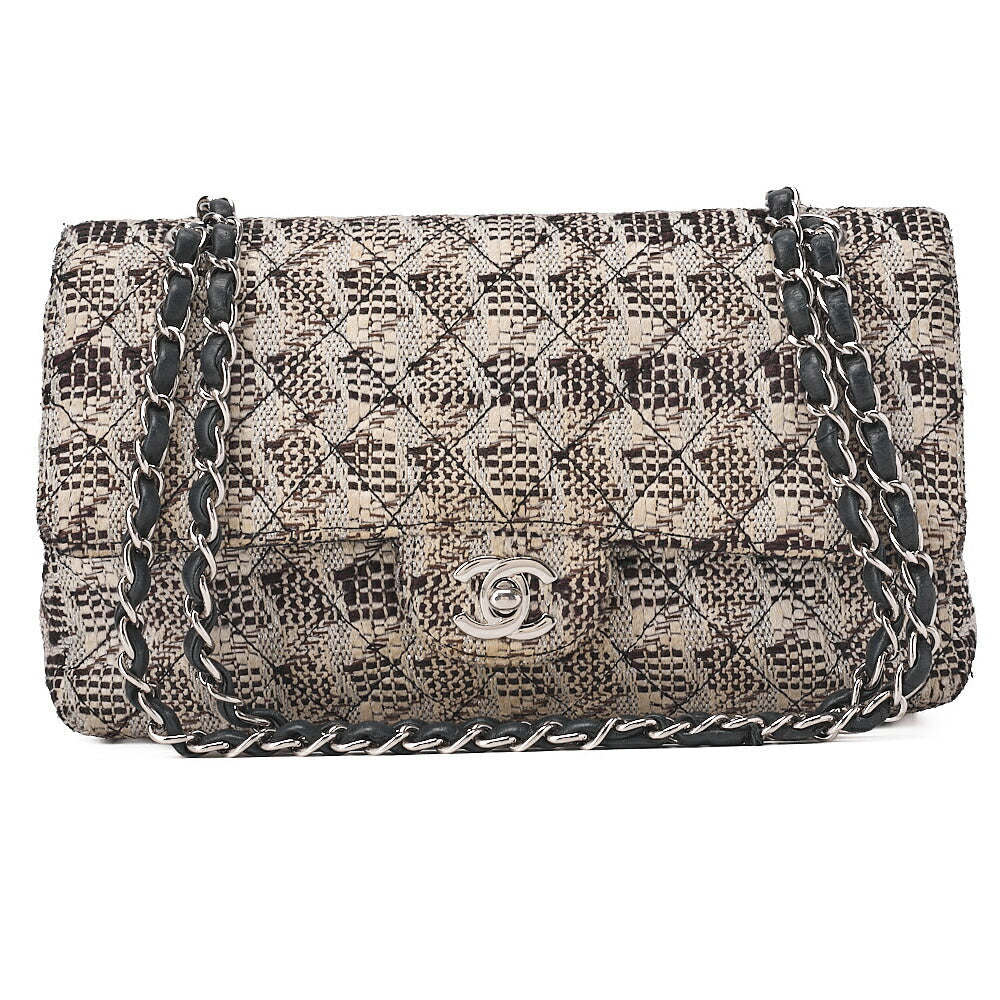 CHANEL Matelasse  Tweed Double Flap 25cm Chain Shoulder Bicolor Silver -Tone Hardware, Pre-Owned