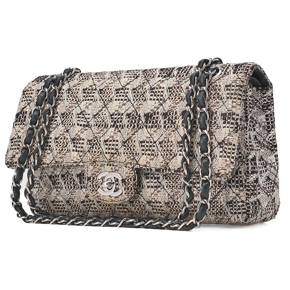 CHANEL Matelasse  Tweed Double Flap 25cm Chain Shoulder Bicolor Silver -Tone Hardware, Pre-Owned