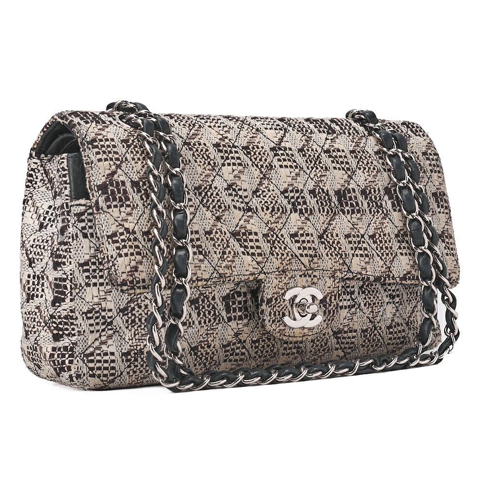 CHANEL Matelasse  Tweed Double Flap 25cm Chain Shoulder Bicolor Silver -Tone Hardware, Pre-Owned