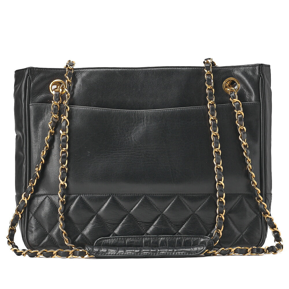 CHANEL Matelasse Double Chain Shoulder Bag Lambskin Black Gold-Tone Hardware, Pre-Owned