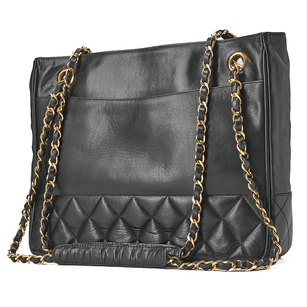 CHANEL Matelasse Double Chain Shoulder Bag Lambskin Black Gold-Tone Hardware, Pre-Owned