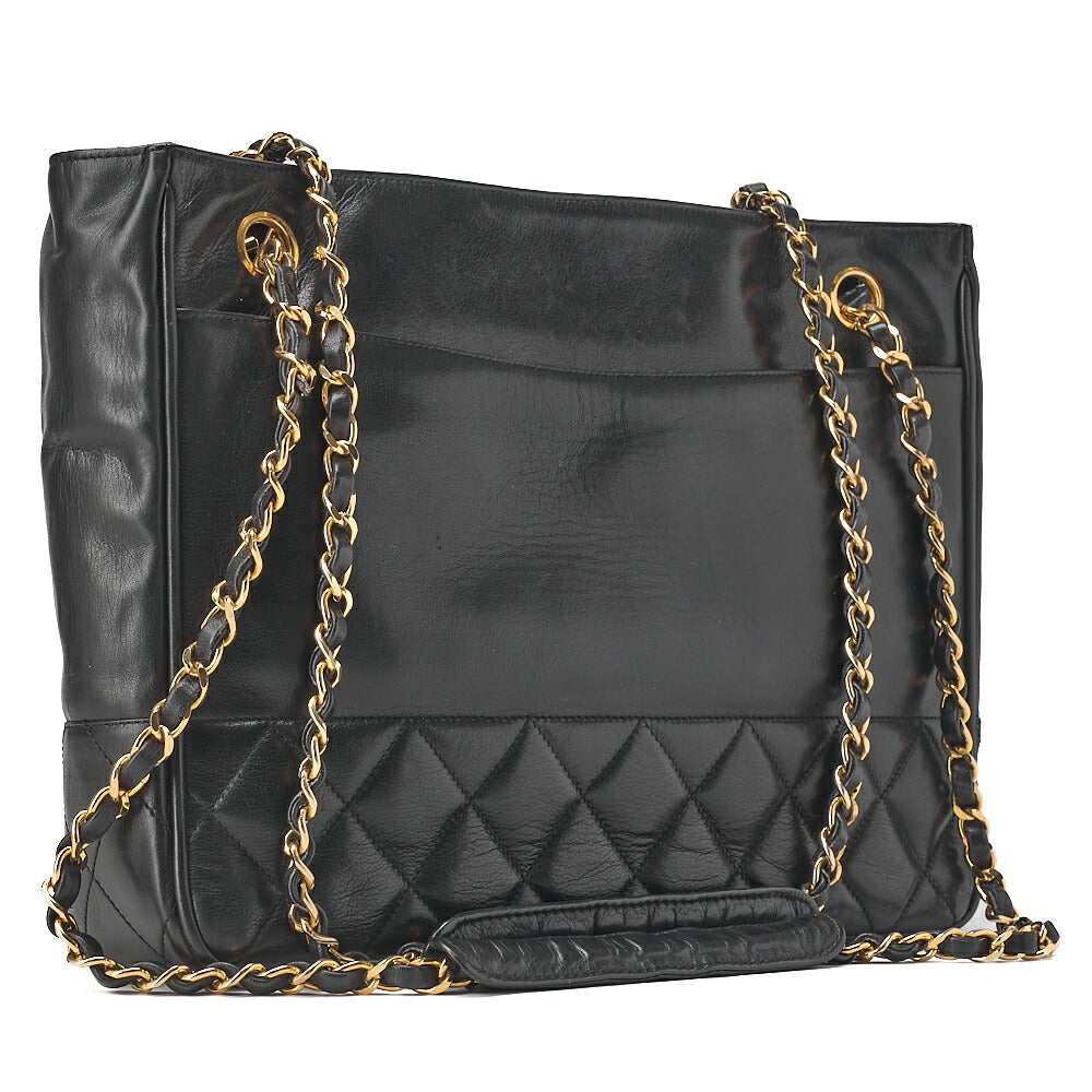 CHANEL Matelasse Double Chain Shoulder Bag Lambskin Black Gold-Tone Hardware, Pre-Owned