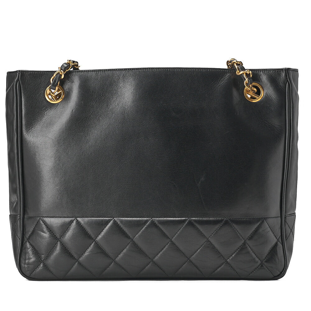 CHANEL Matelasse Double Chain Shoulder Bag Lambskin Black Gold-Tone Hardware, Pre-Owned