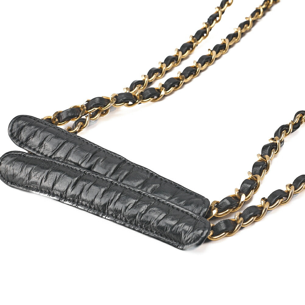 CHANEL Matelasse Double Chain Shoulder Bag Lambskin Black Gold-Tone Hardware, Pre-Owned