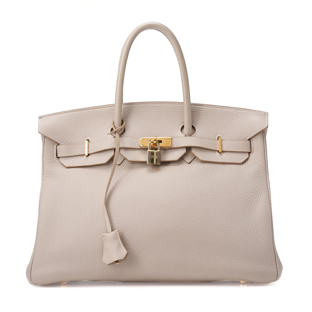 HERMES Birkin 35 Handbag Tryon Tultierre Gray Gold-Tone Hardware, Pre-Owned