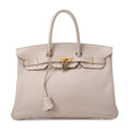 HERMES Birkin 35 Handbag Tryon Tultierre Gray Gold-Tone Hardware, Pre-Owned