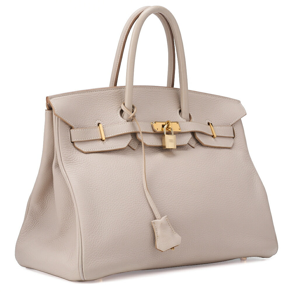 HERMES Birkin 35 Handbag Tryon Tultierre Gray Gold-Tone Hardware, Pre-Owned