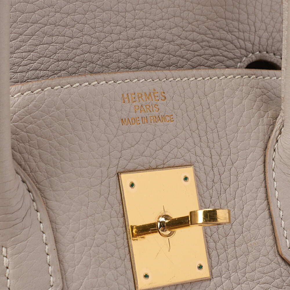 HERMES Birkin 35 Handbag Tryon Tultierre Gray Gold-Tone Hardware, Pre-Owned