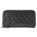CHANEL Cambon Line Matelasse Round Long Wallet Calfskin Black Silver -Tone Hardware, Pre-Owned