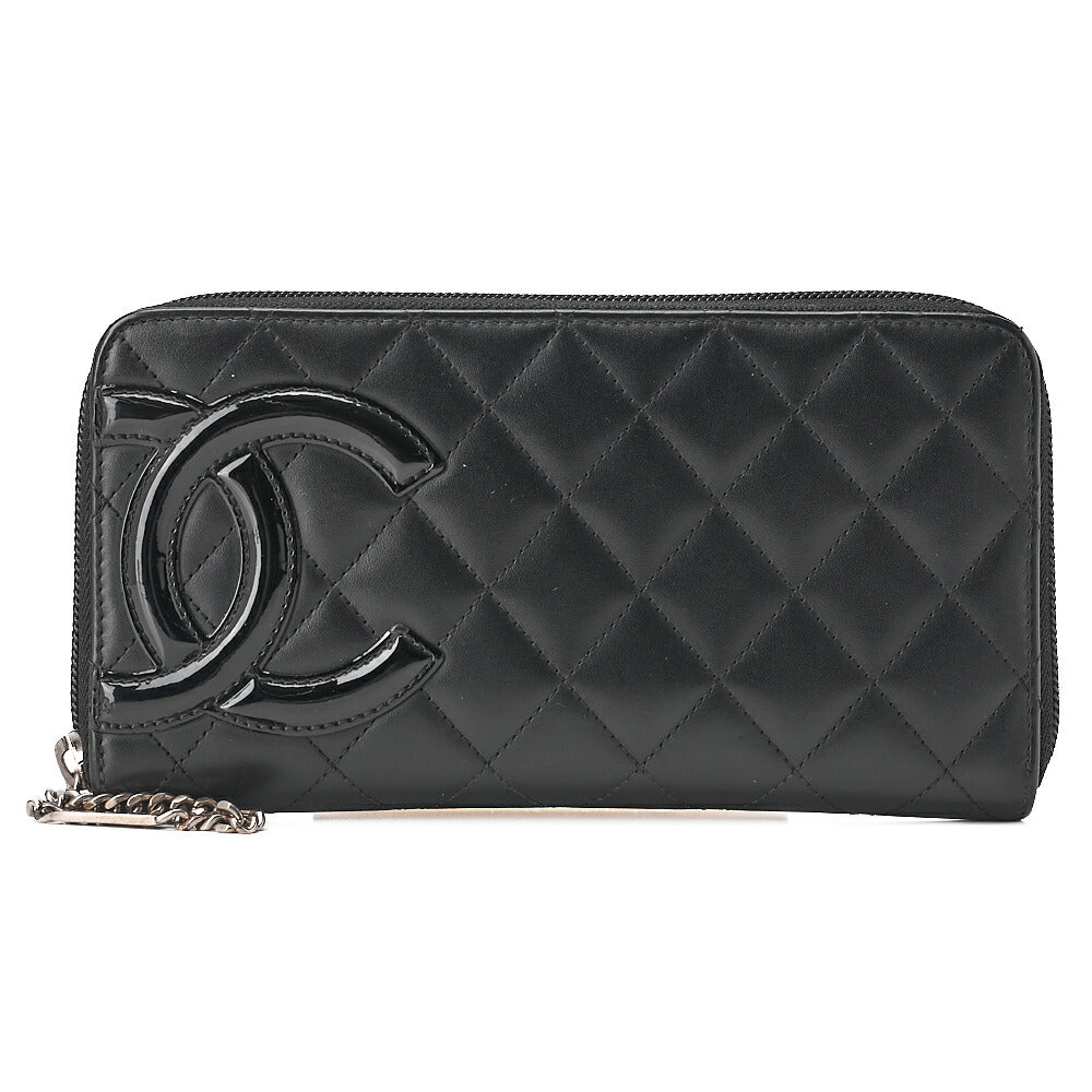 CHANEL Cambon Line Matelasse Round Long Wallet Calfskin Black Silver -Tone Hardware, Pre-Owned