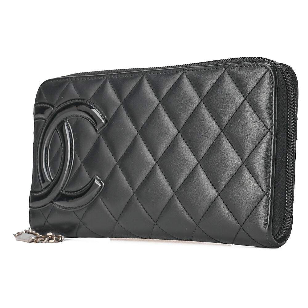 CHANEL Cambon Line Matelasse Round Long Wallet Calfskin Black Silver -Tone Hardware, Pre-Owned