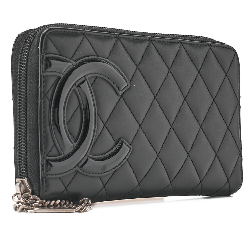 CHANEL Cambon Line Matelasse Round Long Wallet Calfskin Black Silver -Tone Hardware, Pre-Owned
