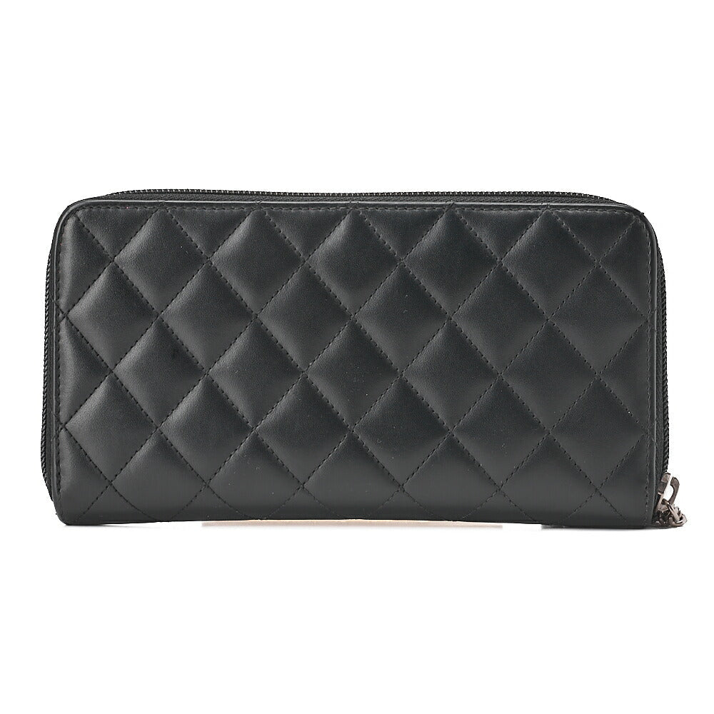 CHANEL Cambon Line Matelasse Round Long Wallet Calfskin Black Silver -Tone Hardware, Pre-Owned