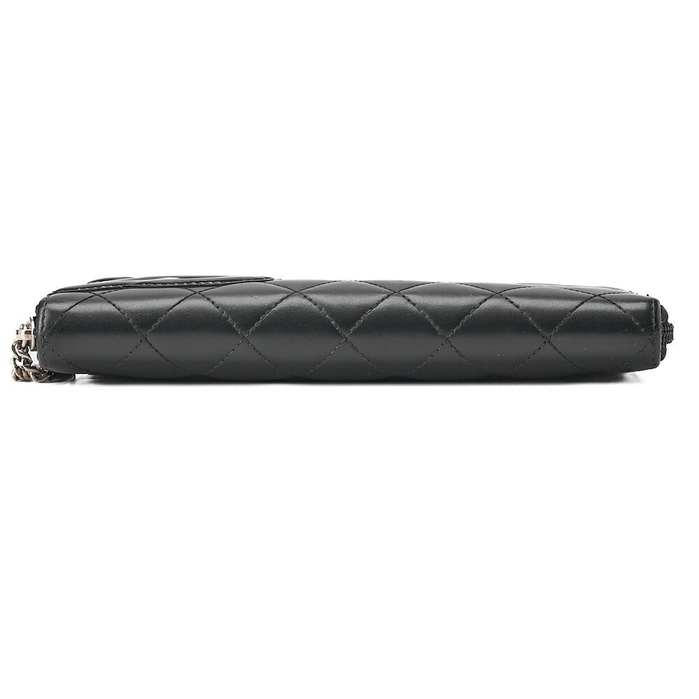 CHANEL Cambon Line Matelasse Round Long Wallet Calfskin Black Silver -Tone Hardware, Pre-Owned