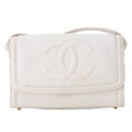 CHANEL Big Coco Mark Single Flap Shoulder Bag Caviar Skin White Gold-Tone Hardware, Pre-Owned