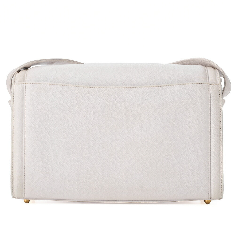 CHANEL Big Coco Mark Single Flap Shoulder Bag Caviar Skin White Gold-Tone Hardware, Pre-Owned
