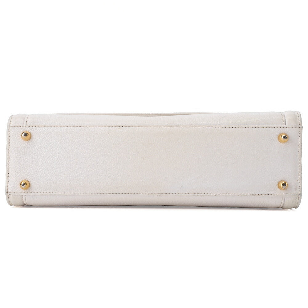 CHANEL Big Coco Mark Single Flap Shoulder Bag Caviar Skin White Gold-Tone Hardware, Pre-Owned