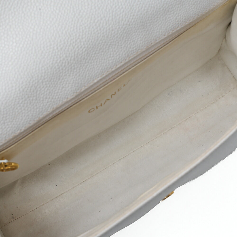 CHANEL Big Coco Mark Single Flap Shoulder Bag Caviar Skin White Gold-Tone Hardware, Pre-Owned