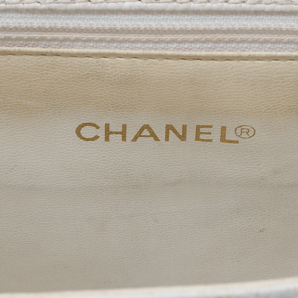 CHANEL Big Coco Mark Single Flap Shoulder Bag Caviar Skin White Gold-Tone Hardware, Pre-Owned