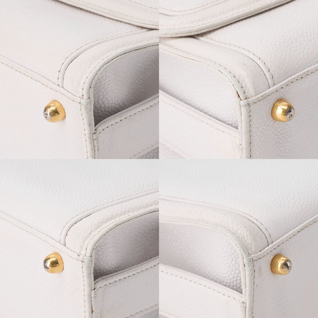 CHANEL Big Coco Mark Single Flap Shoulder Bag Caviar Skin White Gold-Tone Hardware, Pre-Owned