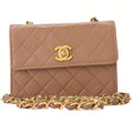 CHANEL Chain Shoulder Bag Mini Mini Matelasse Lambskin Brown Gold -Tone Hardware, Pre-Owned