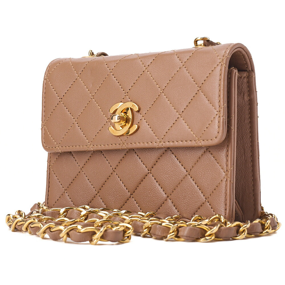 CHANEL Chain Shoulder Bag Mini Mini Matelasse Lambskin Brown Gold -Tone Hardware, Pre-Owned