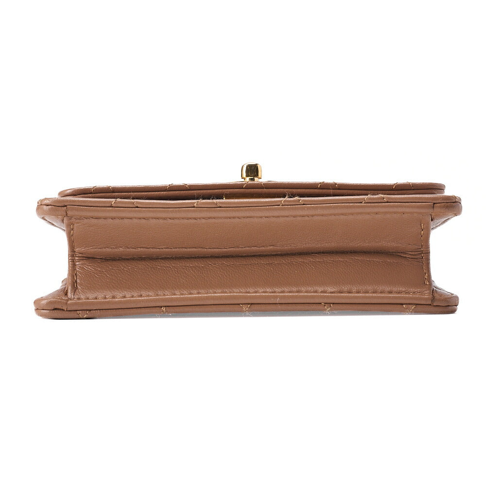CHANEL Chain Shoulder Bag Mini Mini Matelasse Lambskin Brown Gold -Tone Hardware, Pre-Owned