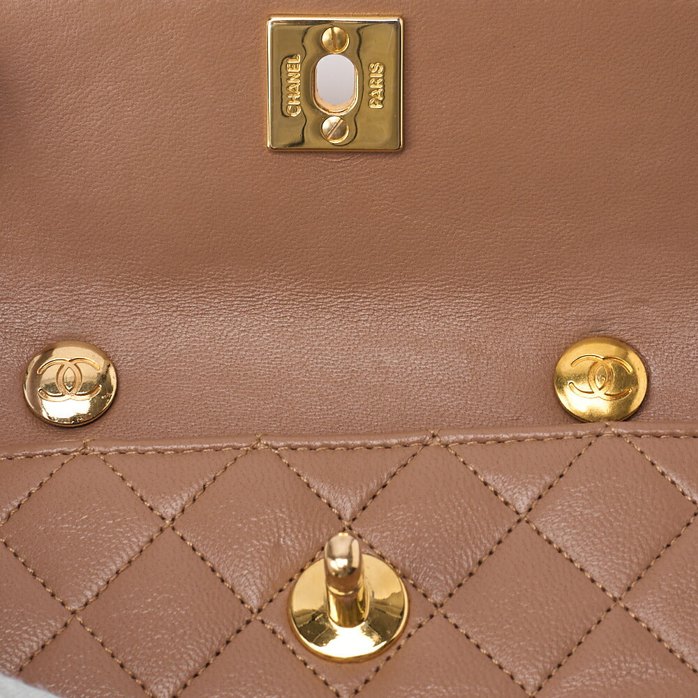 CHANEL Chain Shoulder Bag Mini Mini Matelasse Lambskin Brown Gold -Tone Hardware, Pre-Owned