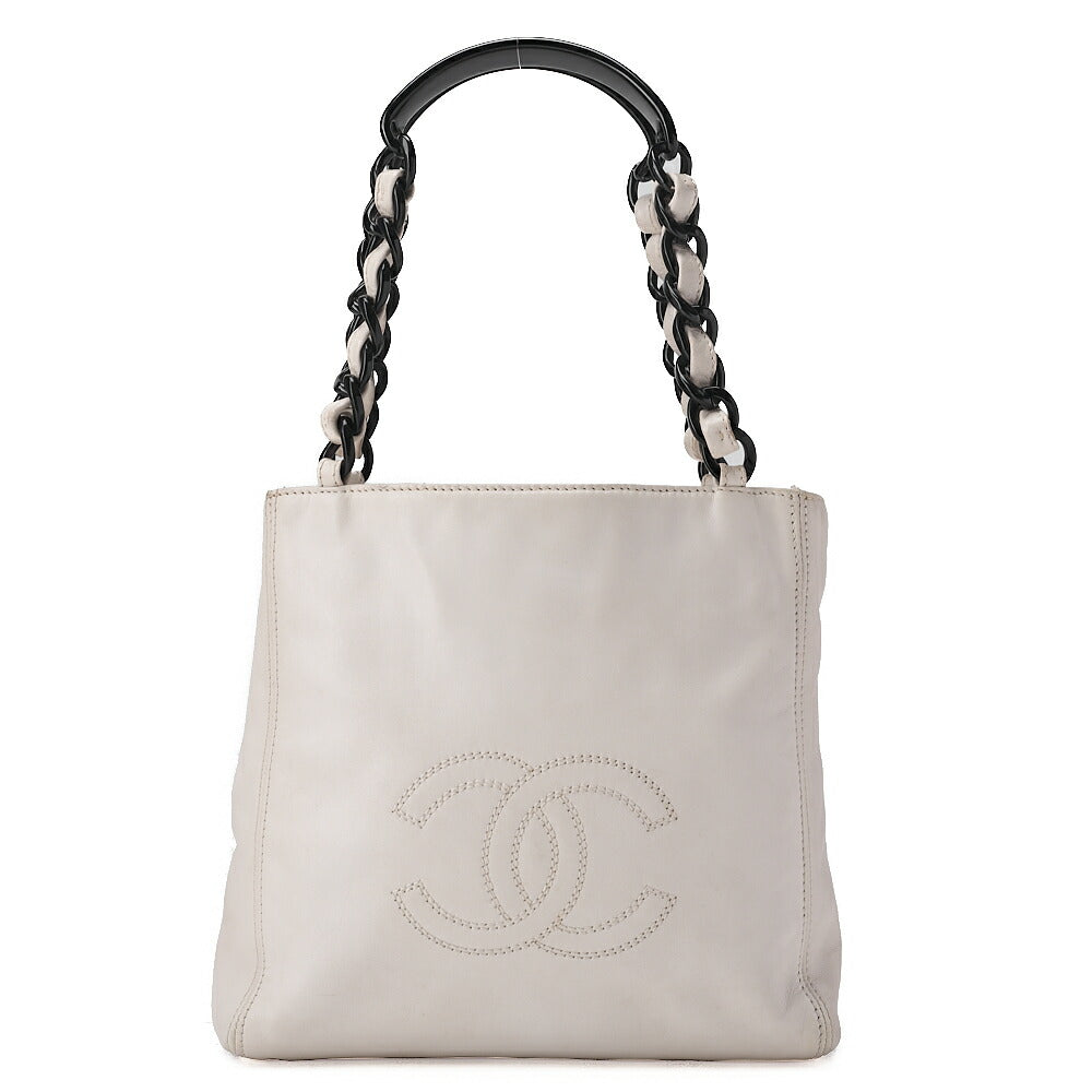 CHANEL Chain Tote Bag Cocomark Plastic Chain Shoulder Lambskin White Gold-Tone Hardware, Pre-Owned