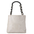 CHANEL Chain Tote Bag Cocomark Plastic Chain Shoulder Lambskin White Gold-Tone Hardware, Pre-Owned