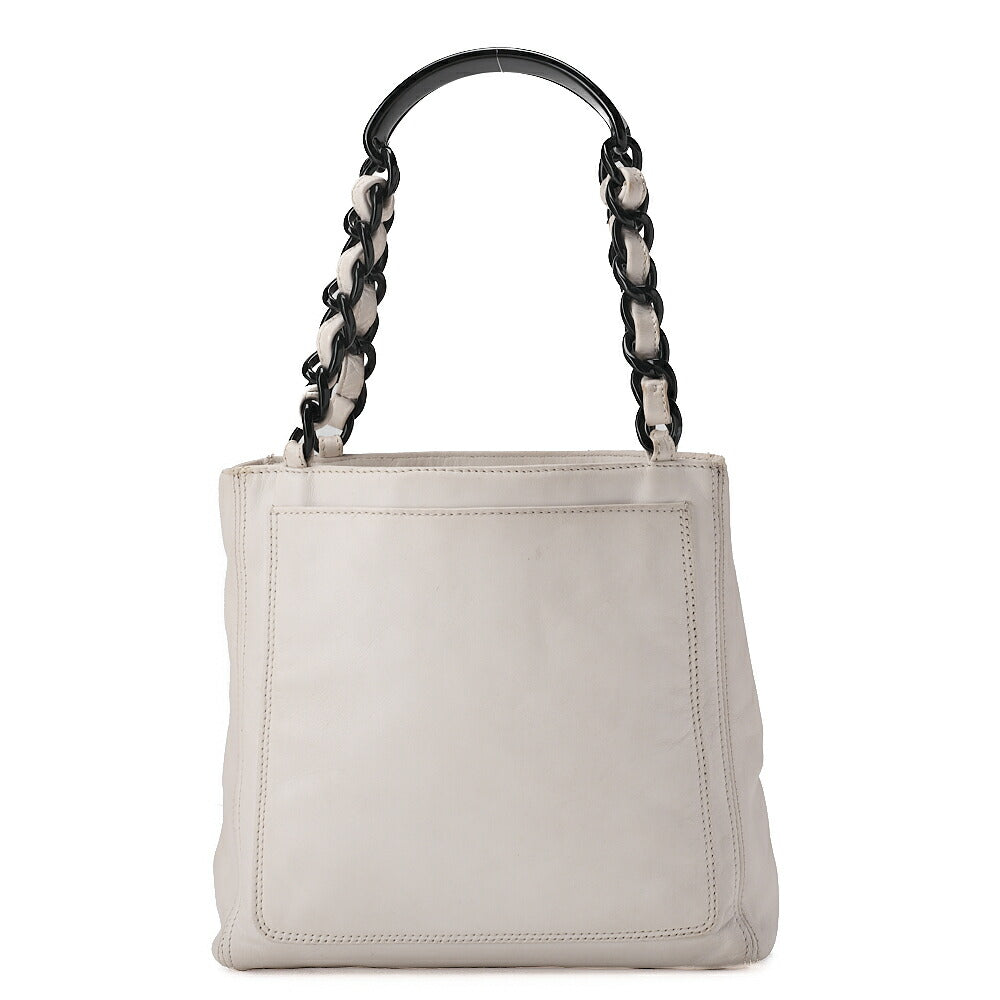 CHANEL Chain Tote Bag Cocomark Plastic Chain Shoulder Lambskin White Gold-Tone Hardware, Pre-Owned